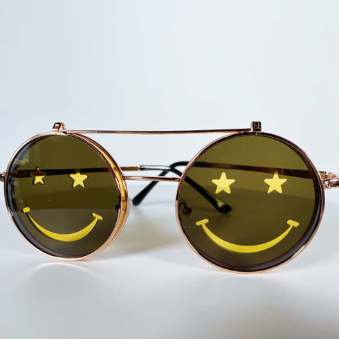 Yellow Smiley Flip Round Sunglasses