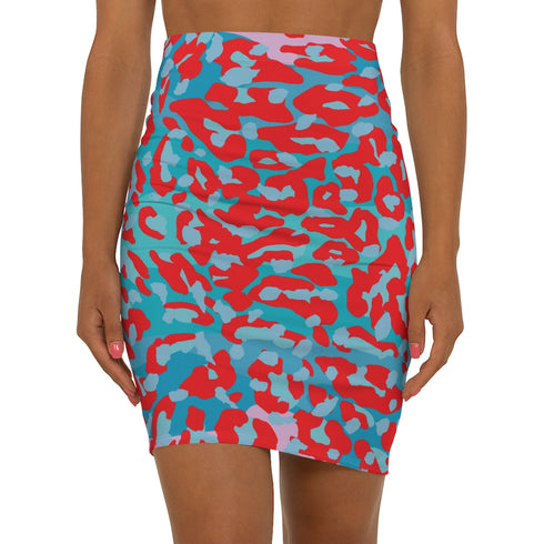 Leopard Mini Skirt in Red and Blue