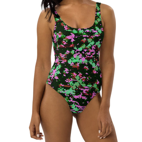 Matrix One-Piece Swim Suit in Pink and Green