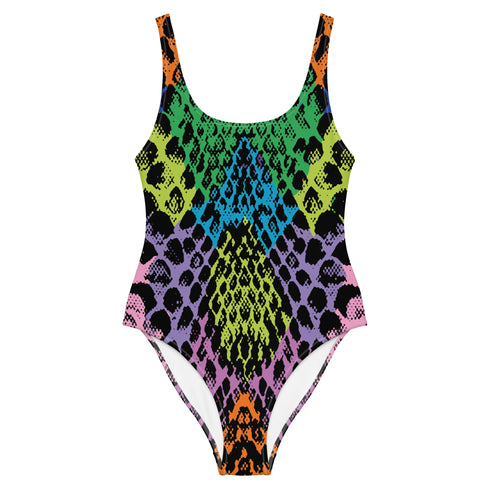 Snakeskin One-Piece Swimsuit in Techno