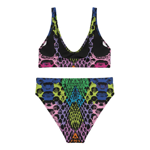 Technicolor Snakeskin Sustainable Women's High Waisted Two-Piece Bikini