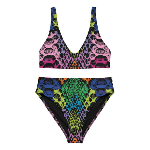 Technicolor Snakeskin Sustainable Women's High Waisted Two-Piece Bikini