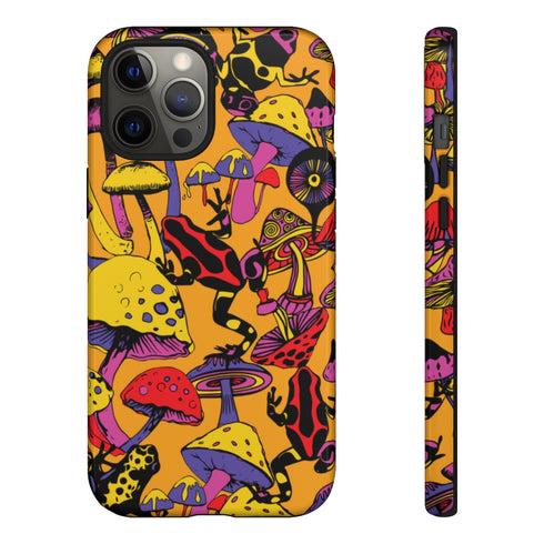 Magic Mushrooms and Frogs Phone Case in Orange
