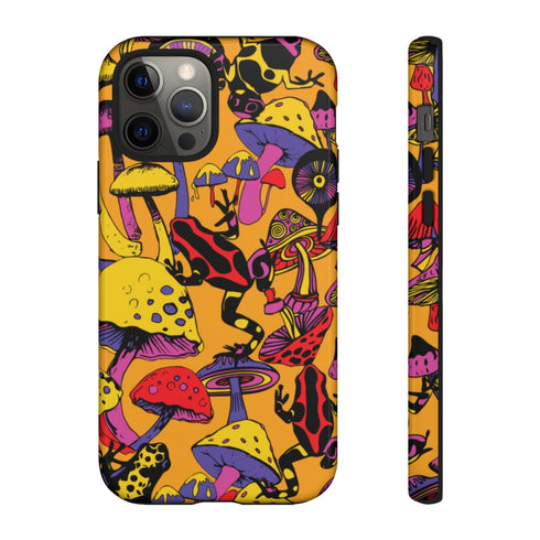 Magic Mushrooms and Frogs Phone Case in Orange
