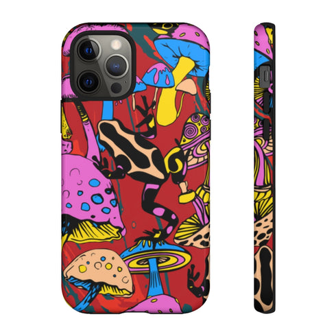 Magic Mushrooms and Frogs Phone Case in Red
