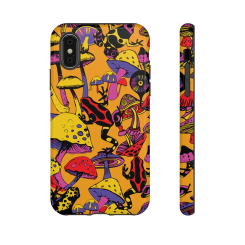 Magic Mushrooms and Frogs Phone Case in Orange