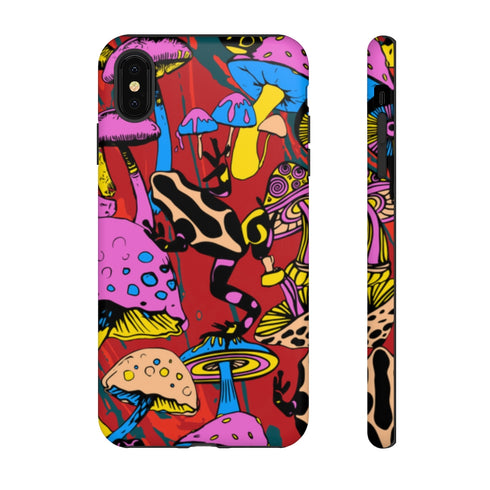 Magic Mushrooms and Frogs Phone Case in Red