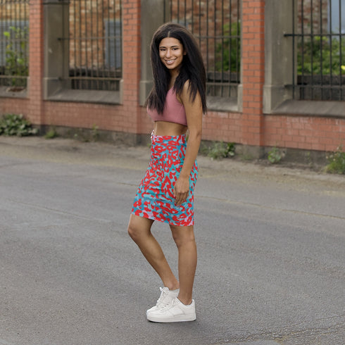 Leopard Mini Skirt in Red and Blue