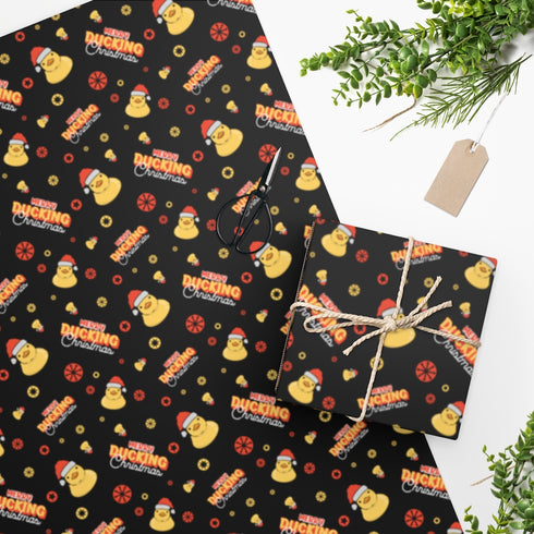 Black Merry Ducking Christmas Wrapping Paper