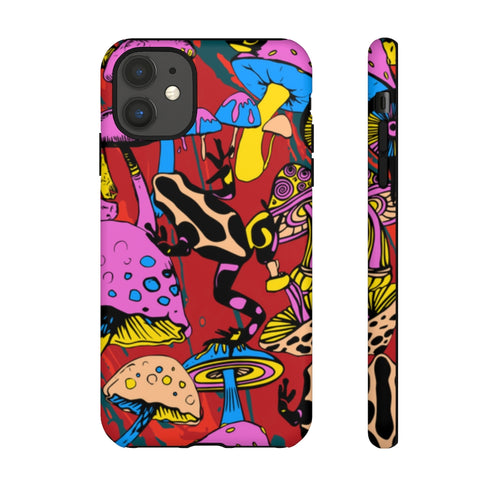 Magic Mushrooms and Frogs Phone Case in Red