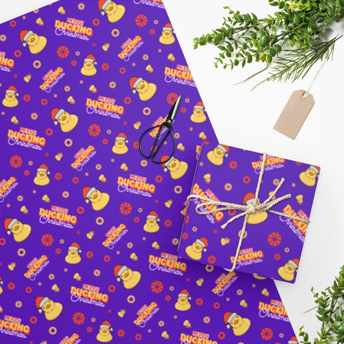 Purple Merry Ducking Christmas Wrapping Paper