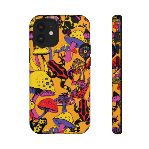 Magic Mushrooms and Frogs Phone Case in Orange