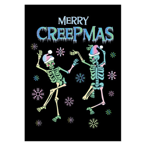 Merry Creepmas Dancing Skeleton Pastel Holiday Greeting Card