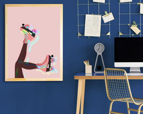 Skates Up Wall Art Print - Pink & Brown