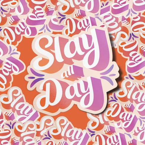 Orange "Slay All Day" Premium Vinyl Sticker, Typography Quote, Glossy Laptop Decal