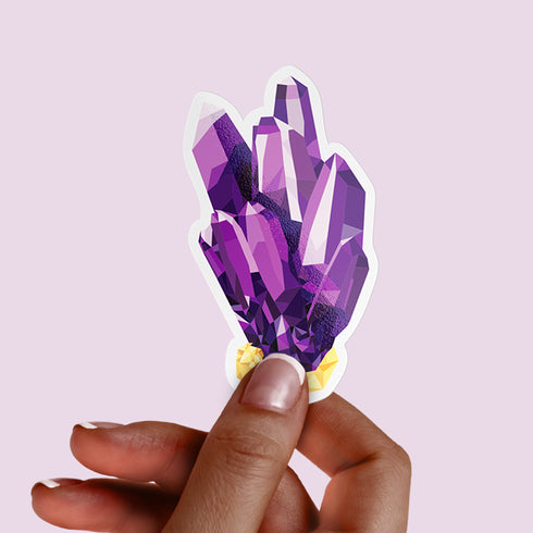 Purple Amethyst Crystal Premium Vinyl Sticker, Aquarius Birthstone, Bohemian Art Laptop Decal