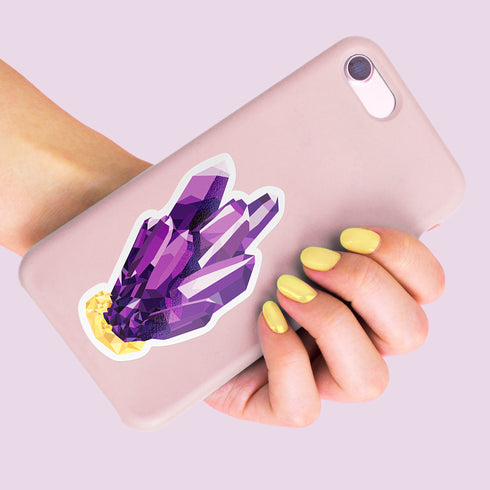 Purple Amethyst Crystal Premium Vinyl Sticker, Aquarius Birthstone, Bohemian Art Laptop Decal