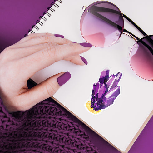 Purple Amethyst Crystal Premium Vinyl Sticker, Aquarius Birthstone, Bohemian Art Laptop Decal