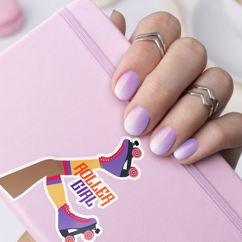 Large Roller Girl Premium Vinyl Sticker, Roller Skating Hydroflask Sticker, Quad Skates Laptop Decal