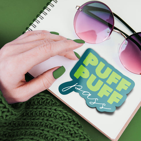 Puff, Puff, Pass Premium Vinyl Sticker, Stoner Stickers, Glossy Laptop Decal