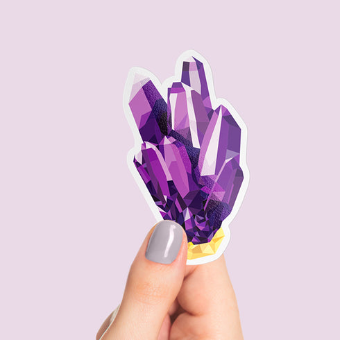 Purple Amethyst Crystal Premium Vinyl Sticker, Aquarius Birthstone, Bohemian Art Laptop Decal