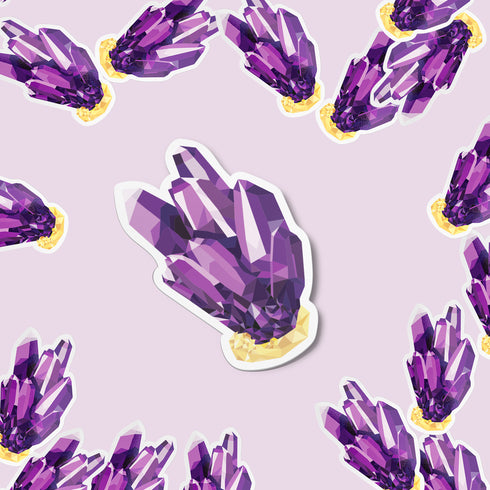 Purple Amethyst Crystal Premium Vinyl Sticker, Aquarius Birthstone, Bohemian Art Laptop Decal