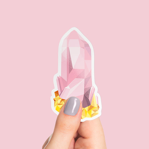 Rose Quartz Crystal Premium Vinyl Sticker, Libra Birthstone, Bohemian Art Laptop Decal