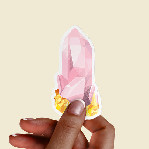 Rose Quartz Crystal Premium Vinyl Sticker, Libra Birthstone, Bohemian Art Laptop Decal