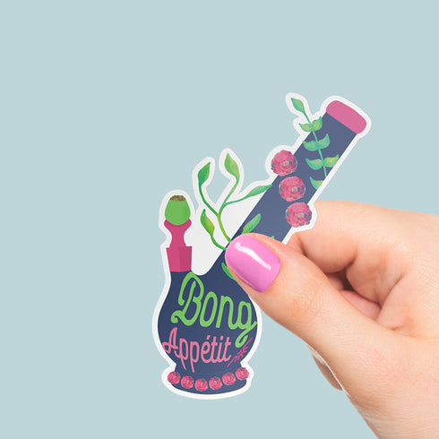 Cannabis Weed Botanical "Bong Appétit" Premium Vinyl Sticker, Weed and Cannabis Laptop Decals, Stoner Gifts