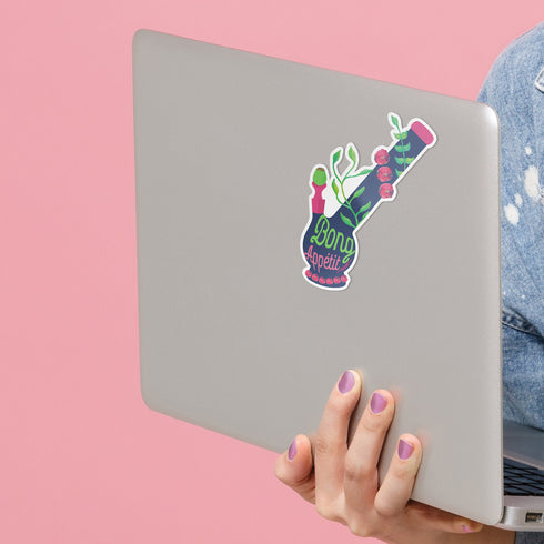 Cannabis Weed Botanical "Bong Appétit" Premium Vinyl Sticker, Weed and Cannabis Laptop Decals, Stoner Gifts