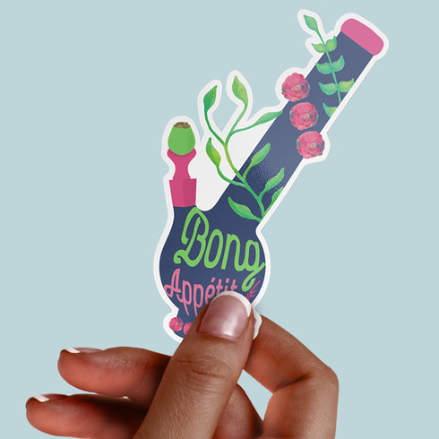 Cannabis Weed Botanical "Bong Appétit" Premium Vinyl Sticker, Weed and Cannabis Laptop Decals, Stoner Gifts