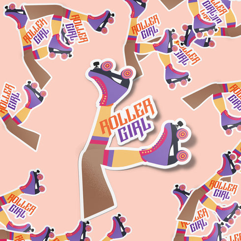 Large Roller Girl Premium Vinyl Sticker, Roller Skating Hydroflask Sticker, Quad Skates Laptop Decal