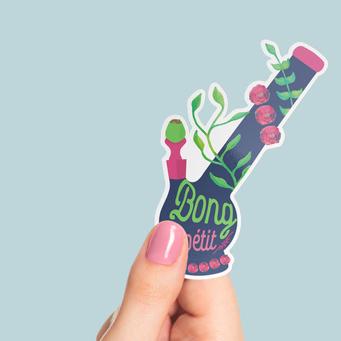 Cannabis Weed Botanical "Bong Appétit" Premium Vinyl Sticker, Weed and Cannabis Laptop Decals, Stoner Gifts