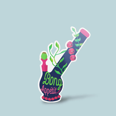 Cannabis Weed Botanical "Bong Appétit" Premium Vinyl Sticker, Weed and Cannabis Laptop Decals, Stoner Gifts