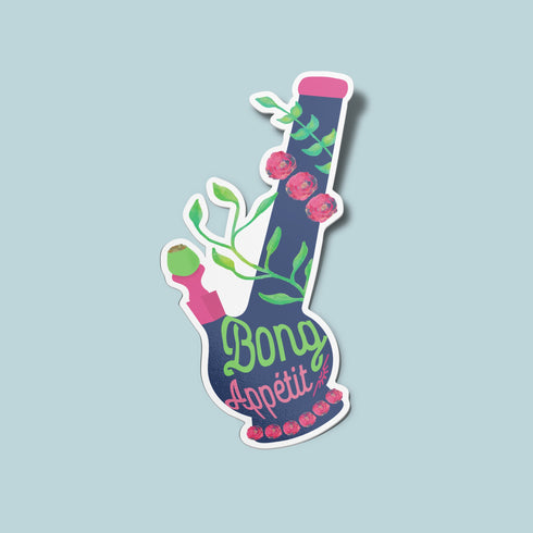 Cannabis Weed Botanical "Bong Appétit" Premium Vinyl Sticker, Weed and Cannabis Laptop Decals, Stoner Gifts