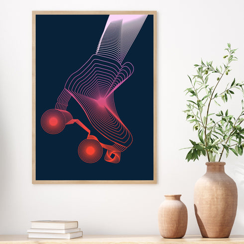 Roller Skates Line Art Giclee Print - Blue