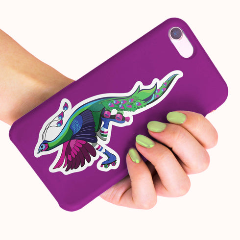 Art Deco Roller Skating Peacock Premium Vinyl Sticker, Roller Skating Hydroflask Sticker, Quad Skates Stickers