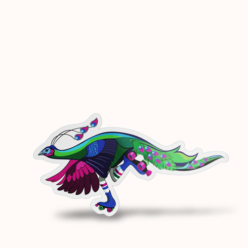 Art Deco Roller Skating Peacock Premium Vinyl Sticker, Roller Skating Hydroflask Sticker, Quad Skates Stickers