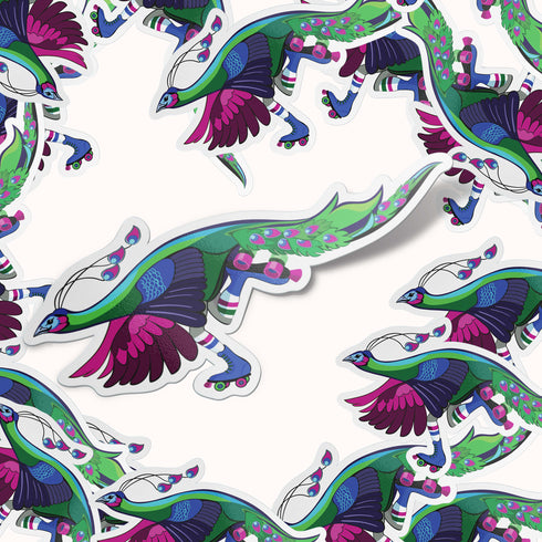 Art Deco Roller Skating Peacock Premium Vinyl Sticker, Roller Skating Hydroflask Sticker, Quad Skates Stickers