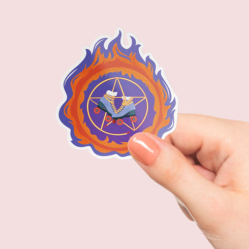 Pentagram Roller Skate Premium Vinyl Sticker, Roller Derby Hydroflask Sticker, Witch Roller Skating Gifts, Witchcraft Gifts