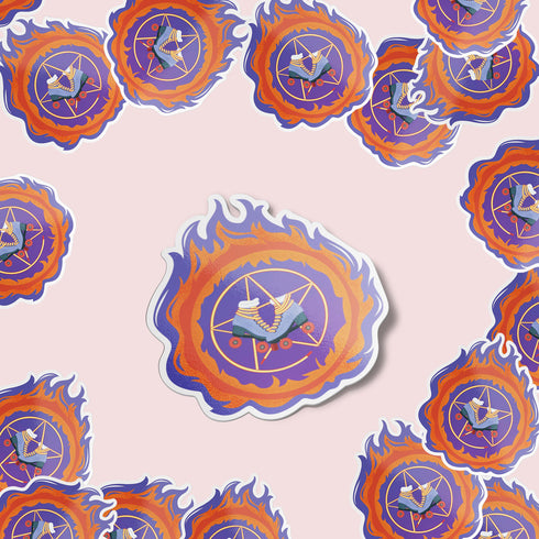 Pentagram Roller Skate Premium Vinyl Sticker, Roller Derby Hydroflask Sticker, Witch Roller Skating Gifts, Witchcraft Gifts