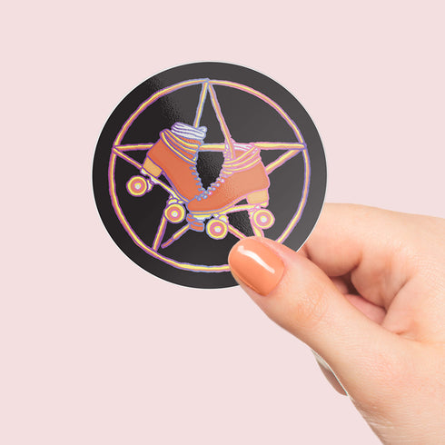 Pentagram Roller Skate Premium Vinyl Sticker, Roller Derby Hydroflask Sticker, Witch Roller Skating Gifts, Witchcraft Gifts