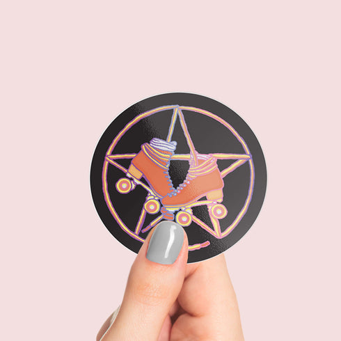 Pentagram Roller Skate Premium Vinyl Sticker, Roller Derby Hydroflask Sticker, Witch Roller Skating Gifts, Witchcraft Gifts