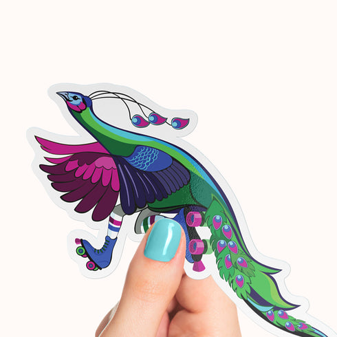 Art Deco Roller Skating Peacock Premium Vinyl Sticker, Roller Skating Hydroflask Sticker, Quad Skates Stickers
