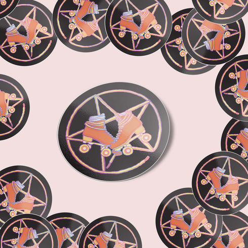 Pentagram Roller Skate Premium Vinyl Sticker, Roller Derby Hydroflask Sticker, Witch Roller Skating Gifts, Witchcraft Gifts