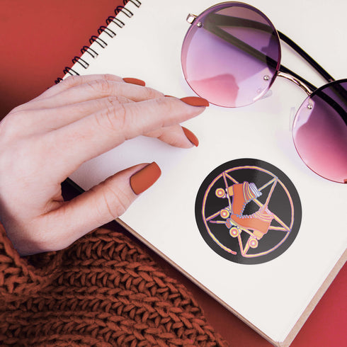 Pentagram Roller Skate Premium Vinyl Sticker, Roller Derby Hydroflask Sticker, Witch Roller Skating Gifts, Witchcraft Gifts
