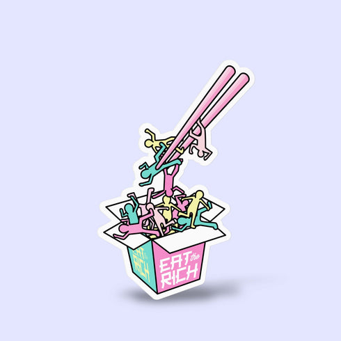 Eat the Rich Vinyl Sticker, Political Anti-Capitalism Premium Laptop Sticker, Japanese Style Cute Pastel Stickers