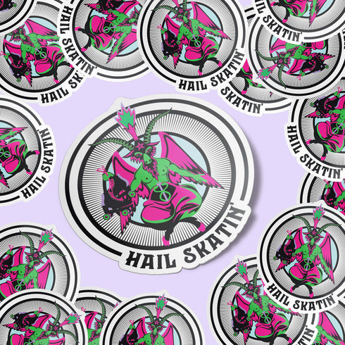 Hail Skatin' Roller Skate Vinyl Sticker, Pentagram Hydroflask Roller Derby Sticker, Roller Skating Accessories and Gifts