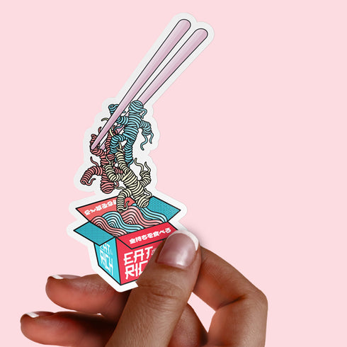 Eat the Rich Ramen Vinyl Sticker, Political Anti-Capitalism Premium Laptop Sticker, Japanese Style Cute Pastel Stickers