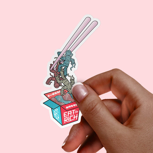 Eat the Rich Ramen Vinyl Sticker, Political Anti-Capitalism Premium Laptop Sticker, Japanese Style Cute Pastel Stickers